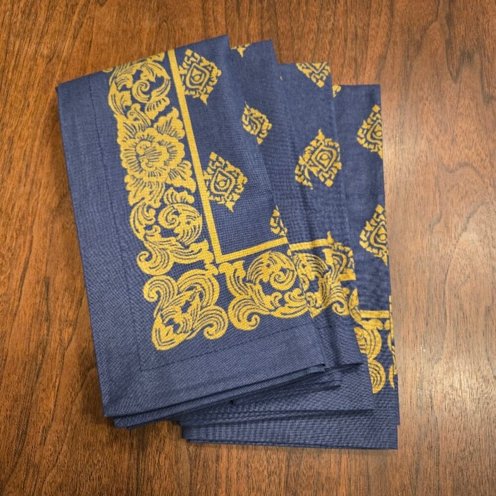Williams Sonoma blue gold Napkins 4 20x20 NWOT